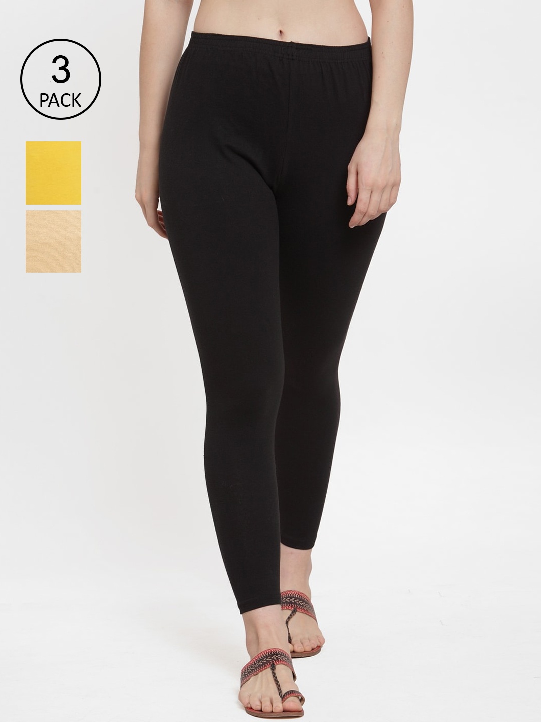 

Jinfo Women Pack of 3 Solid Ankle-Length Leggings, Black