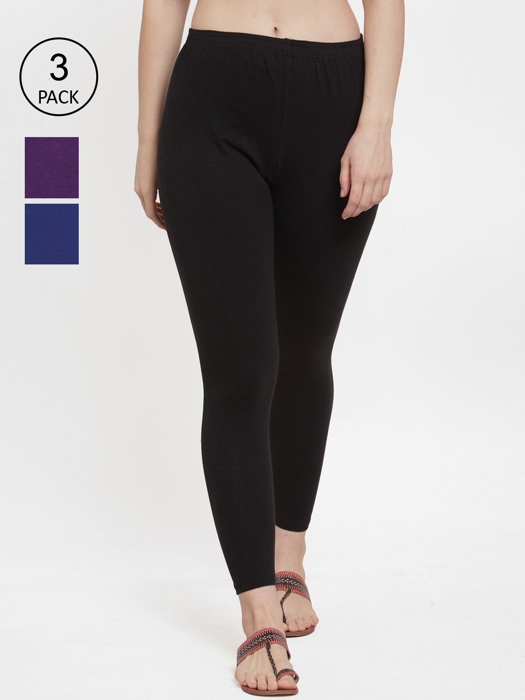 

Jinfo Women Pack Of 3 Solid Ankle-Length Leggings, Black