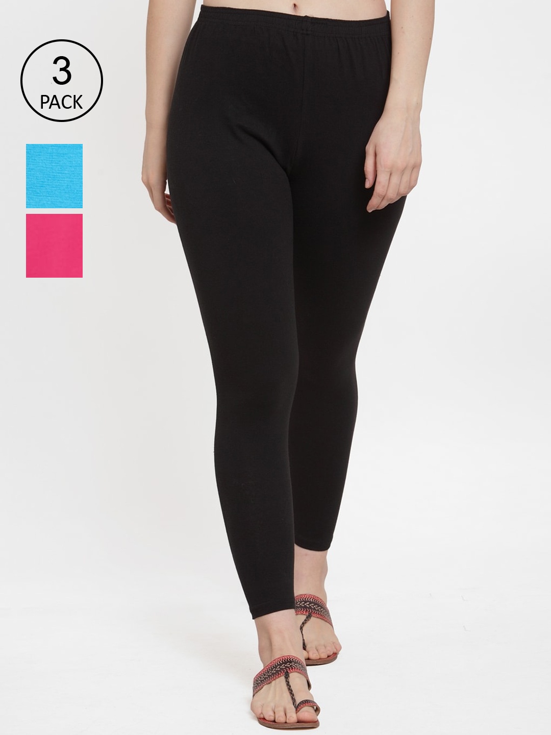 

Jinfo Women Pack Of 3 Solid Ankle-Length Leggings, Black