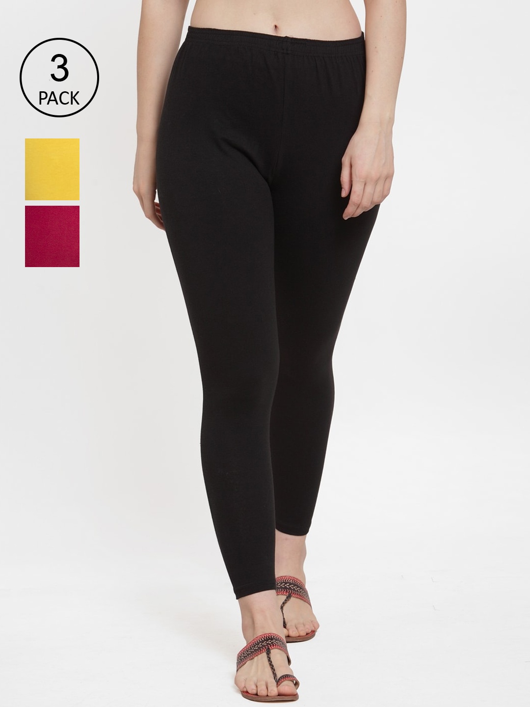 

Jinfo Women Pack Of 3 Black & Maroon Ankle-Length Leggings
