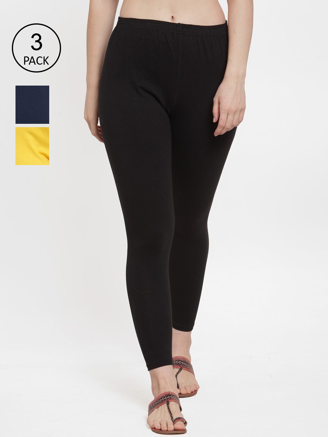 

Jinfo Women Pack Of 3 Solid Ankle Length Leggings, Black