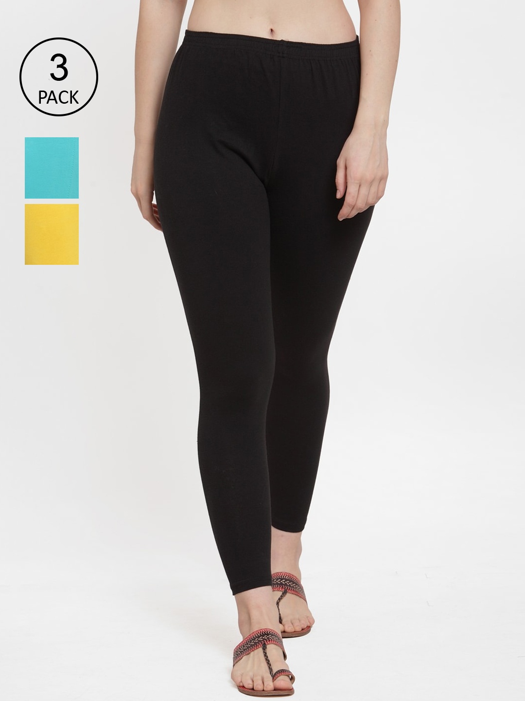 

Jinfo Women Pack Of 3 Solid Cotton Ankle-Length Leggings, Black