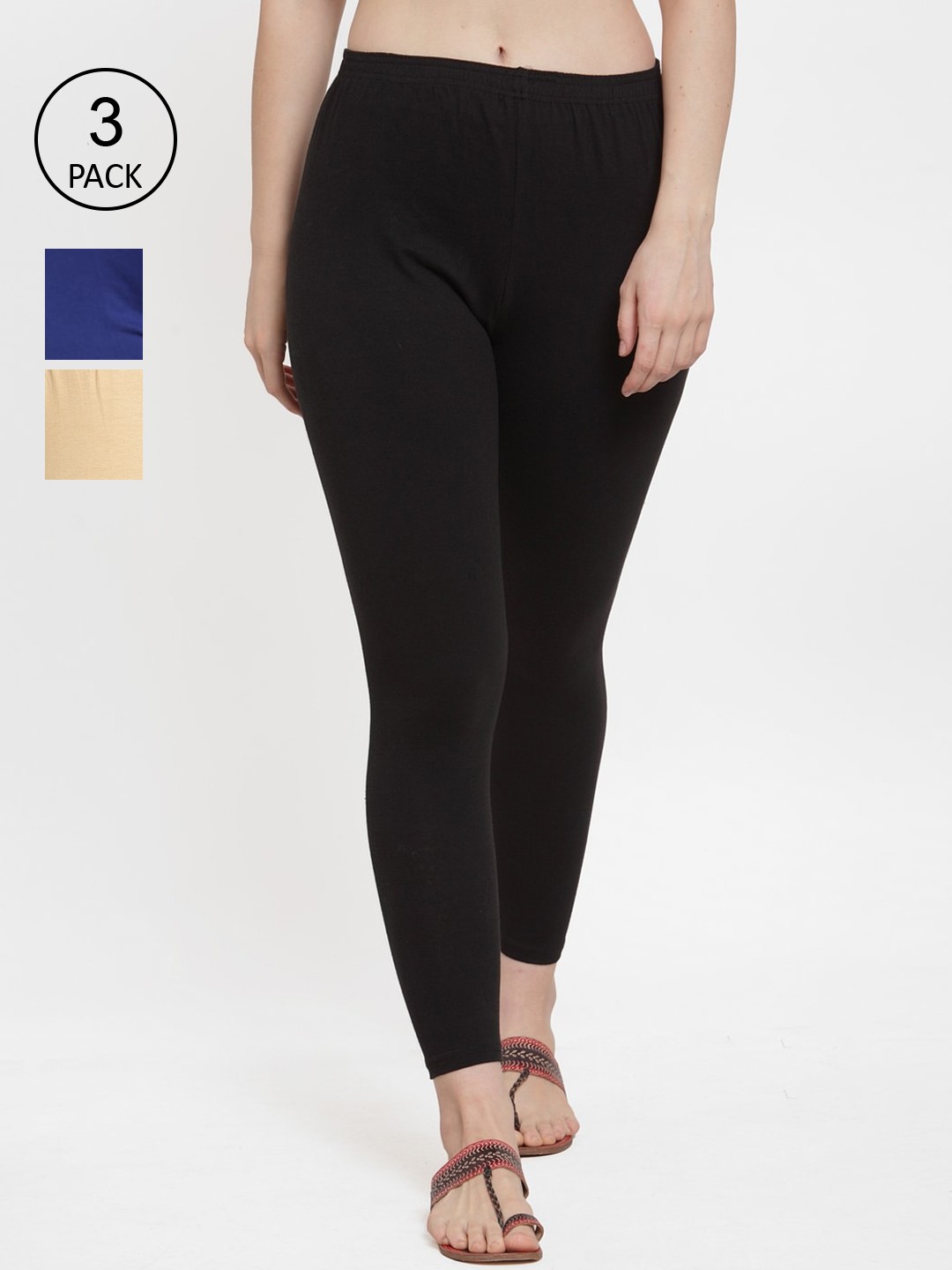 

Jinfo Women Pack Of 3 Solid Ankle-Length Leggings, Black