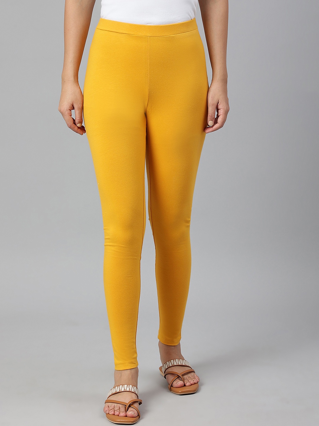 

W Women Yellow Solid Ankle Length Leggings