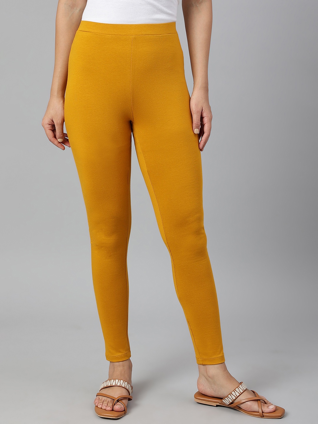 

W Women Yellow Solid Ankle Length Leggings