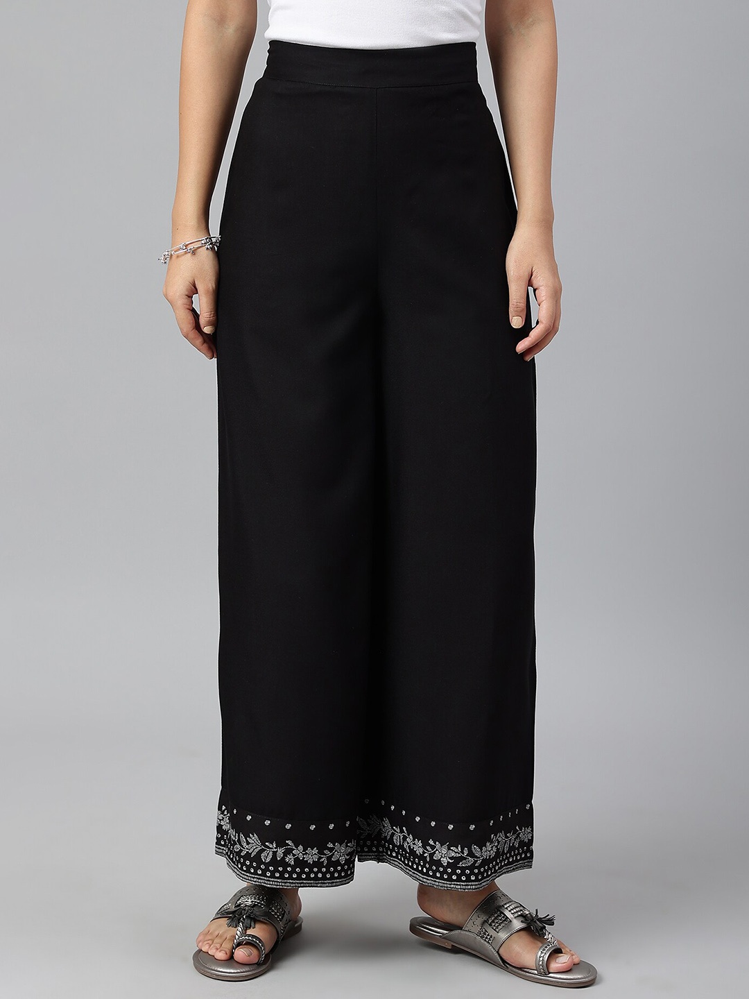 

W Women Black Rayon Straight Parallel Pants