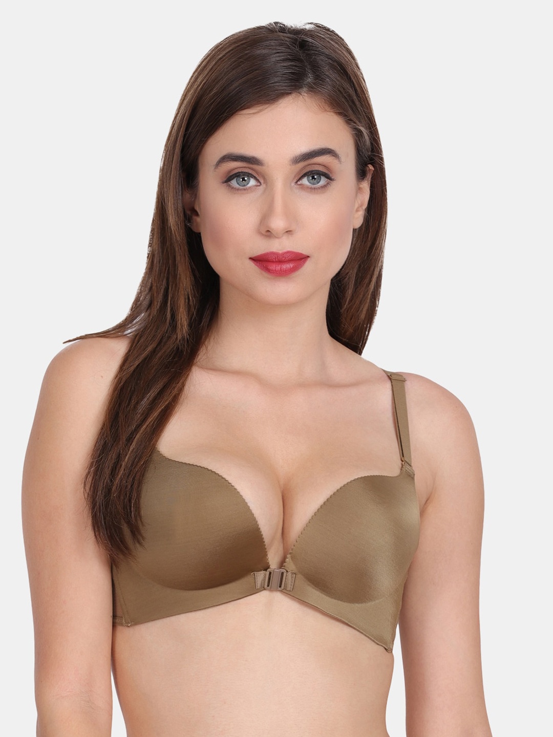 

Amour Secret Olive Green Solid Front Open Plunge Bra - Lightly Padded