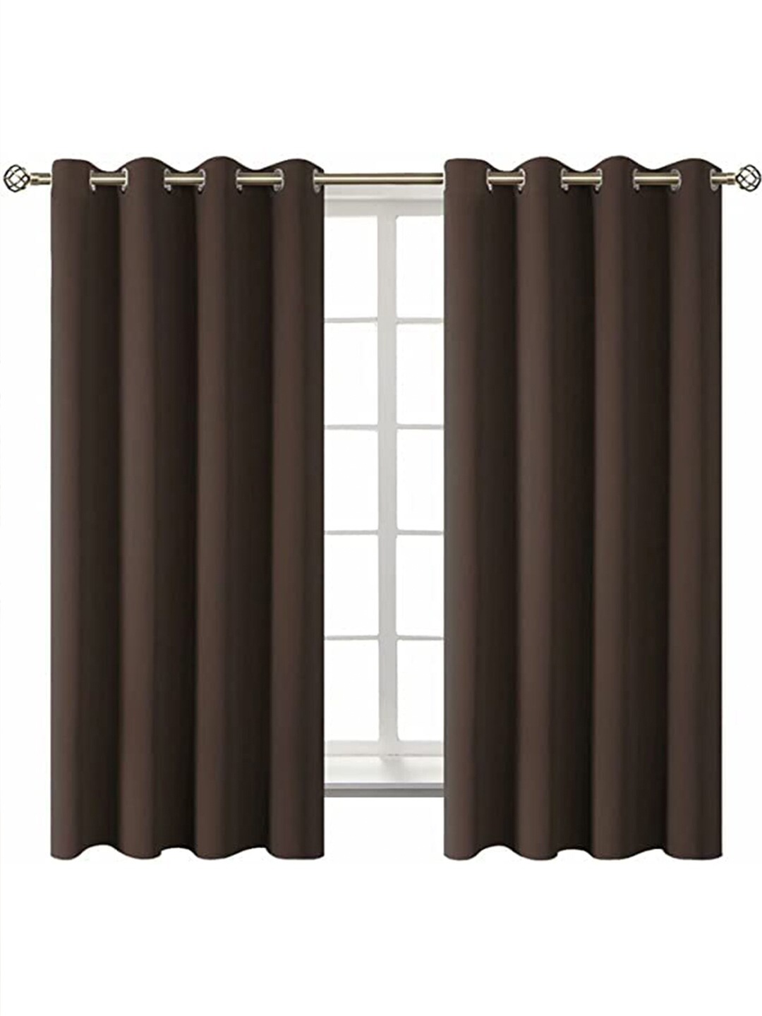 

EXORA Coffee Brown & Silver-Toned Set of 2 Black Out Window Curtain