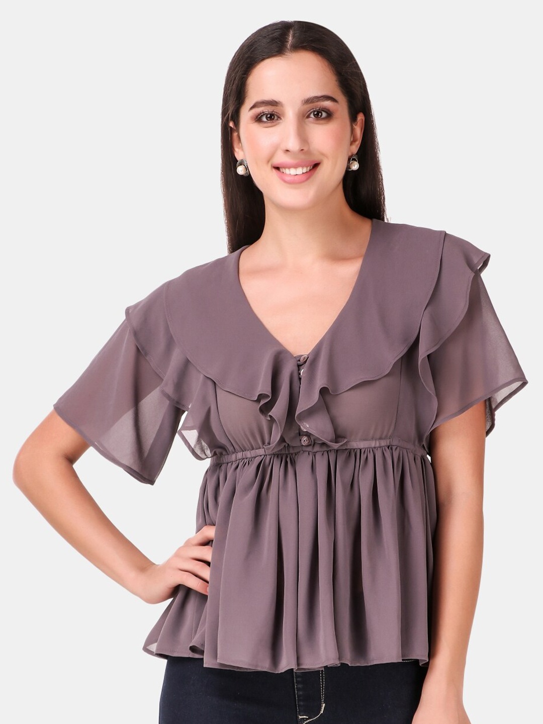 

MESMORA FASHION Grey Cinched Waist Top