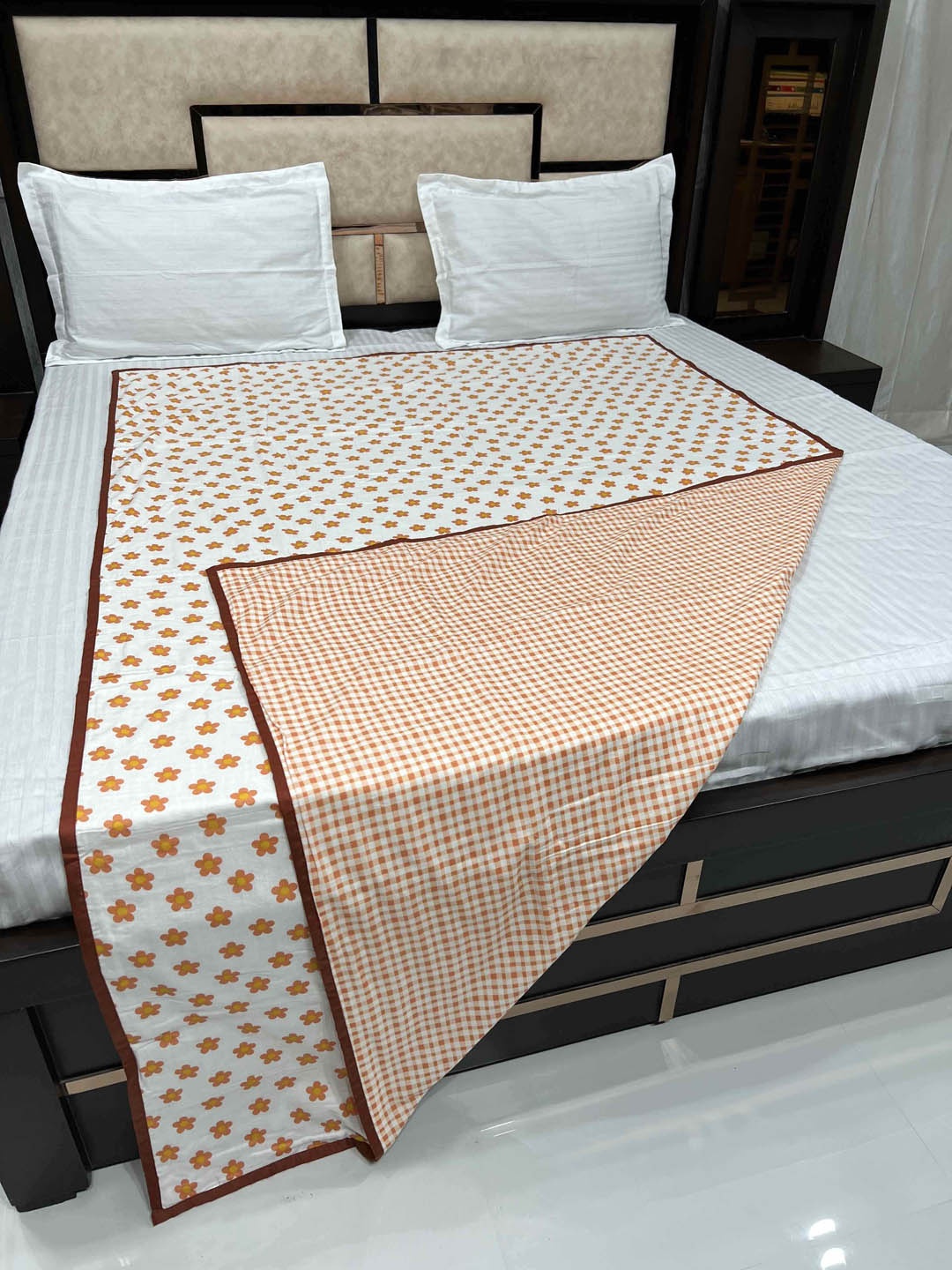 

Pure Decor Orange & Off White Floral AC Room 233 GSM Single Bed Dohar