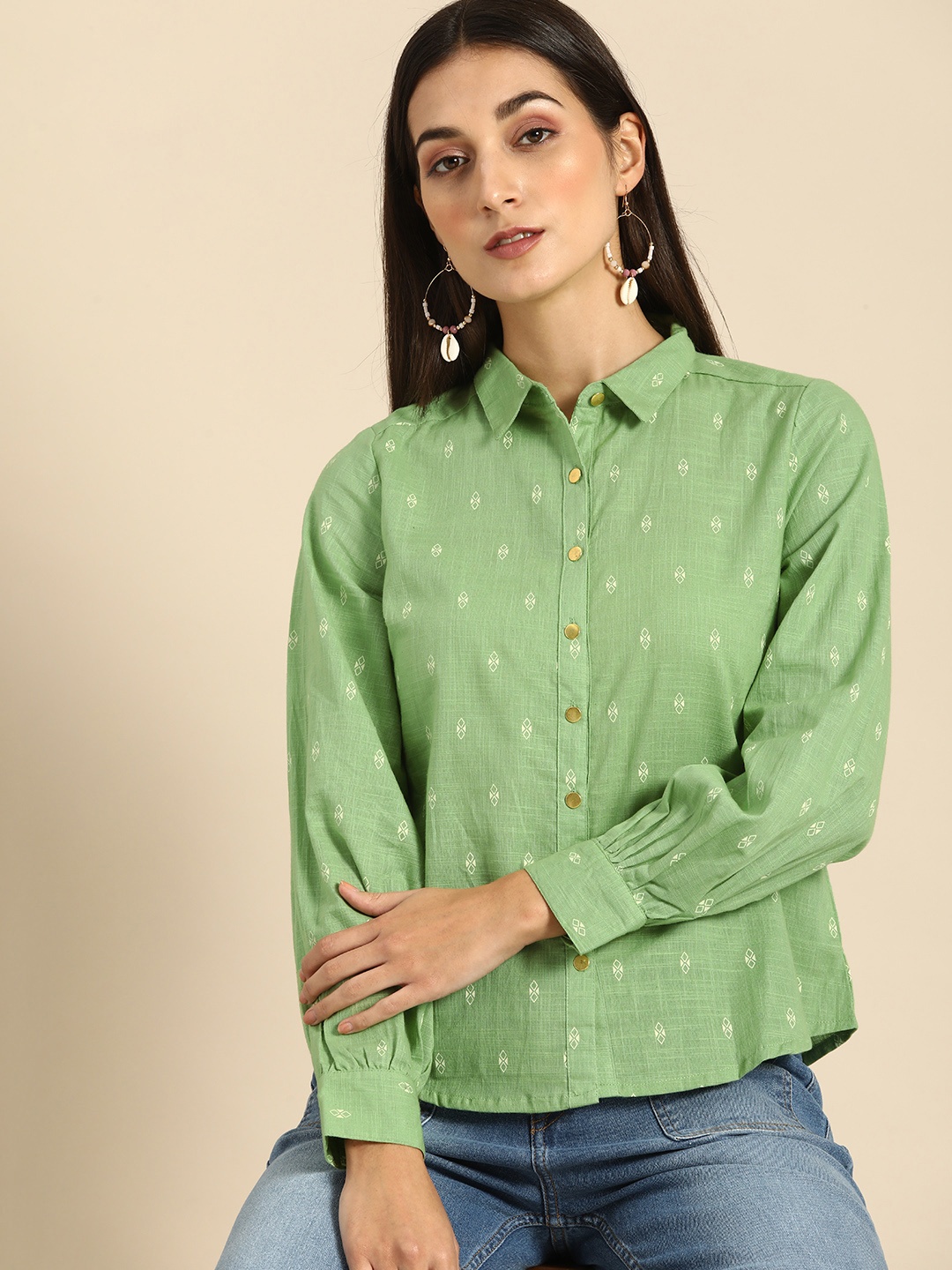 

all about you Women Green Printed Casual Shirt