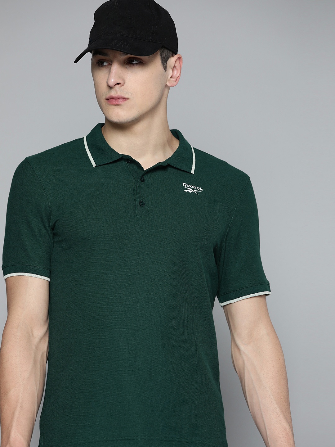 

Reebok Men Brand Logo Printed Polo Collar Training Speedwick T-shirt, Green