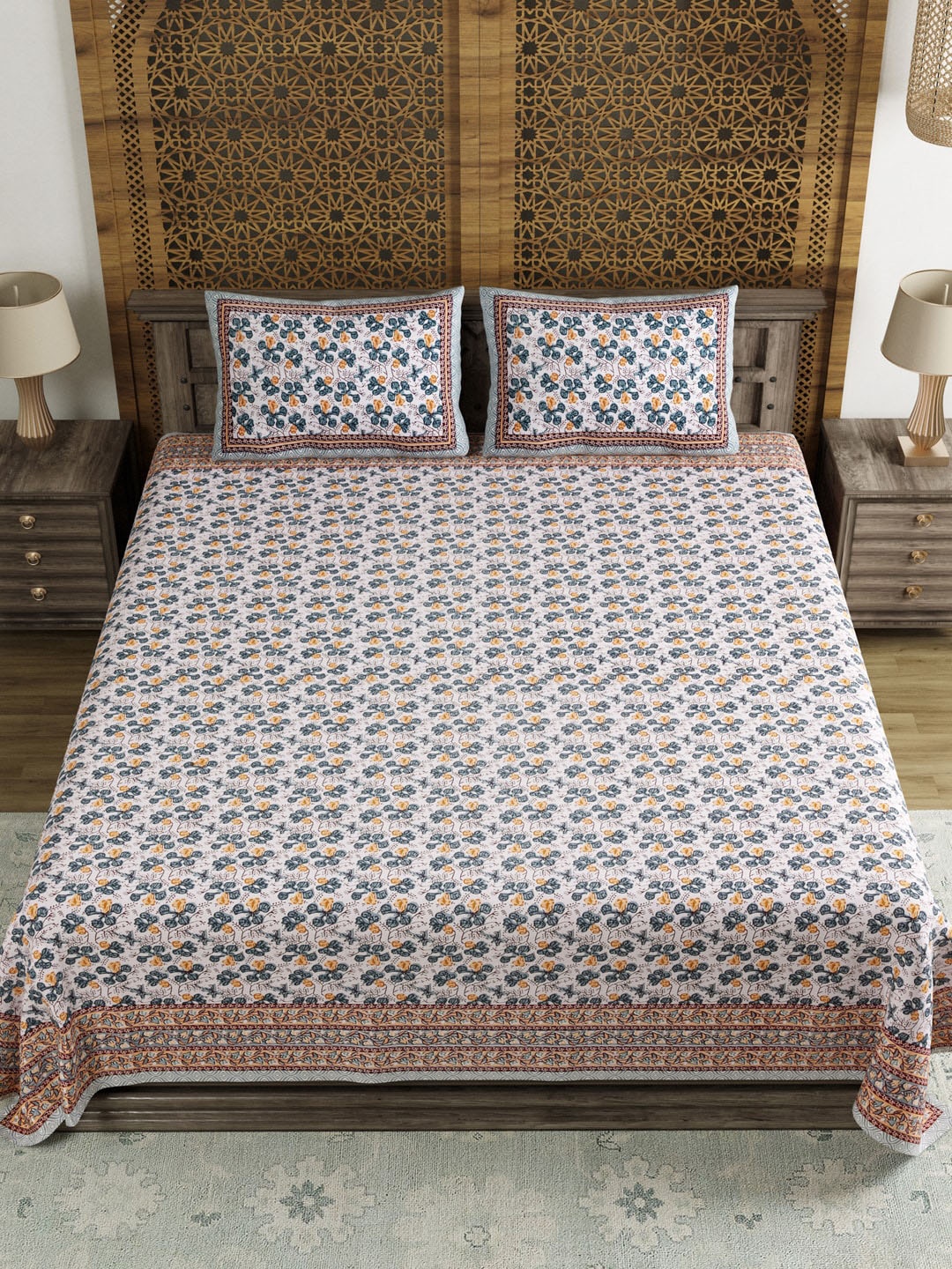

BLOCKS OF INDIA Unisex Grey Bedsheets