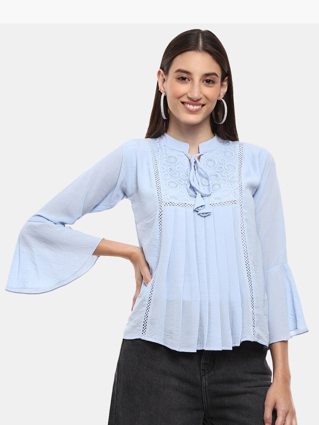 

V-Mart Blue Tie-Up Neck Top
