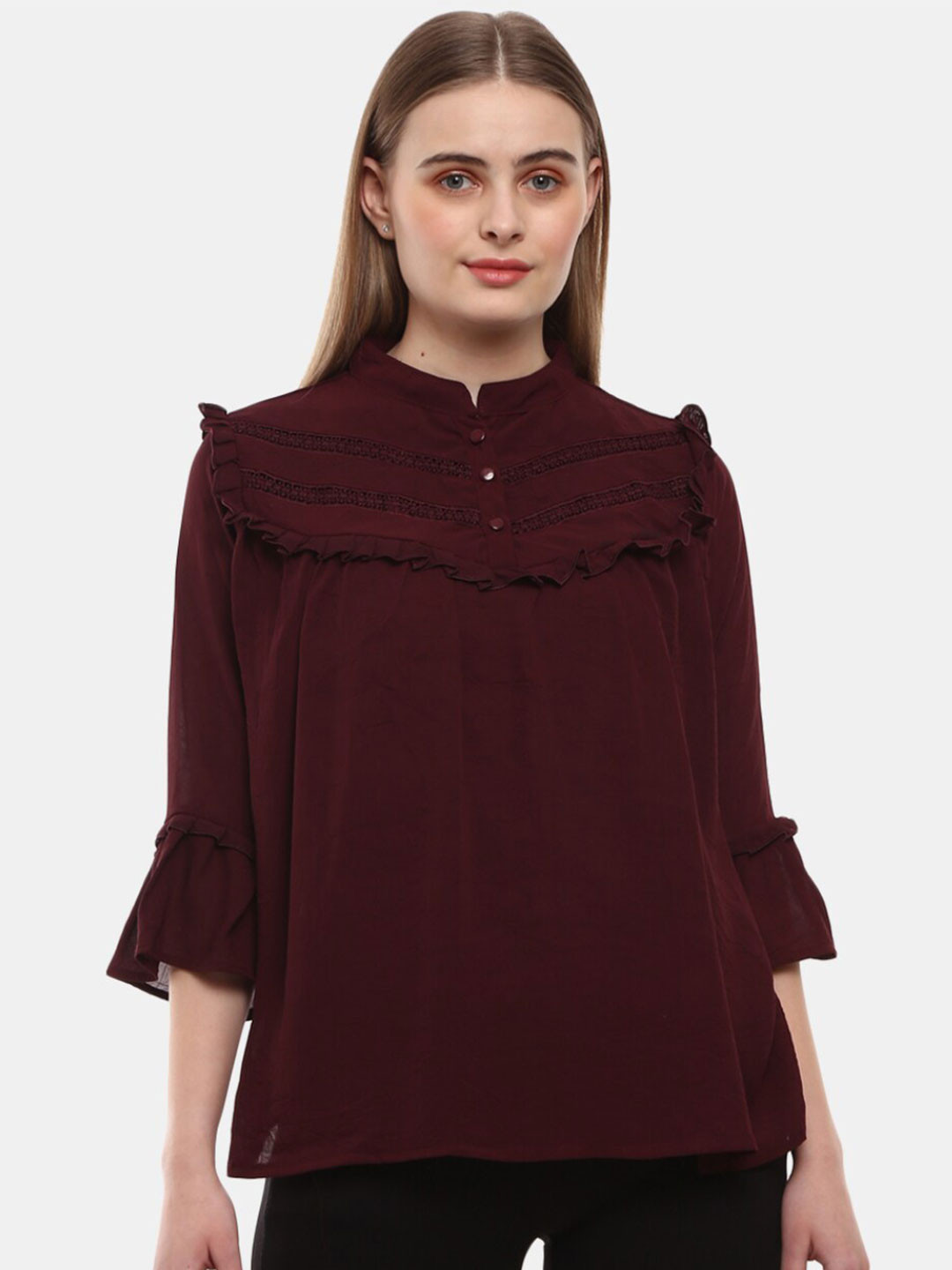 

V-Mart Red Mandarin Collar Top