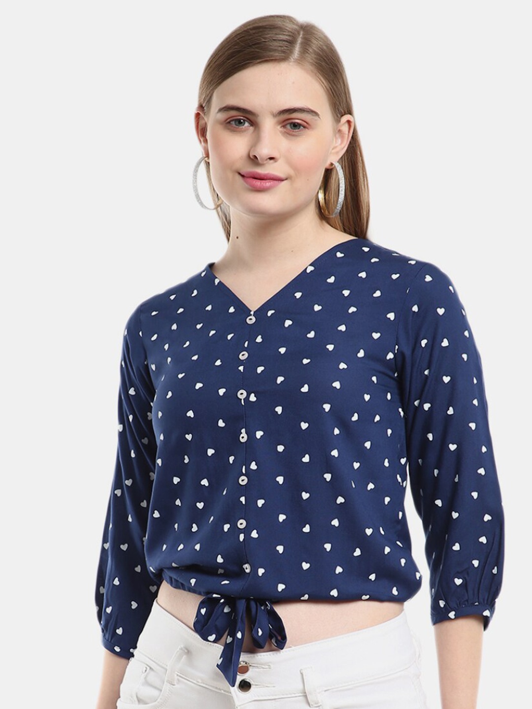 

V-Mart Blue Geometric Print Crop Top