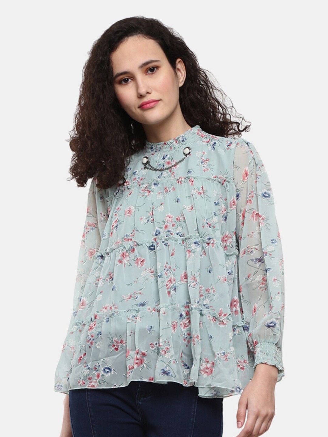 

V-Mart Women Green Floral Print High-Low Top