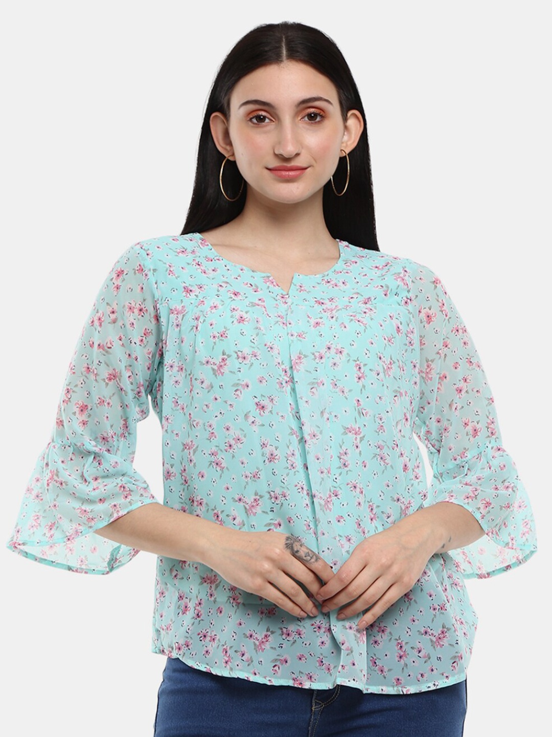 

V-Mart Sea Green Floral Print Top