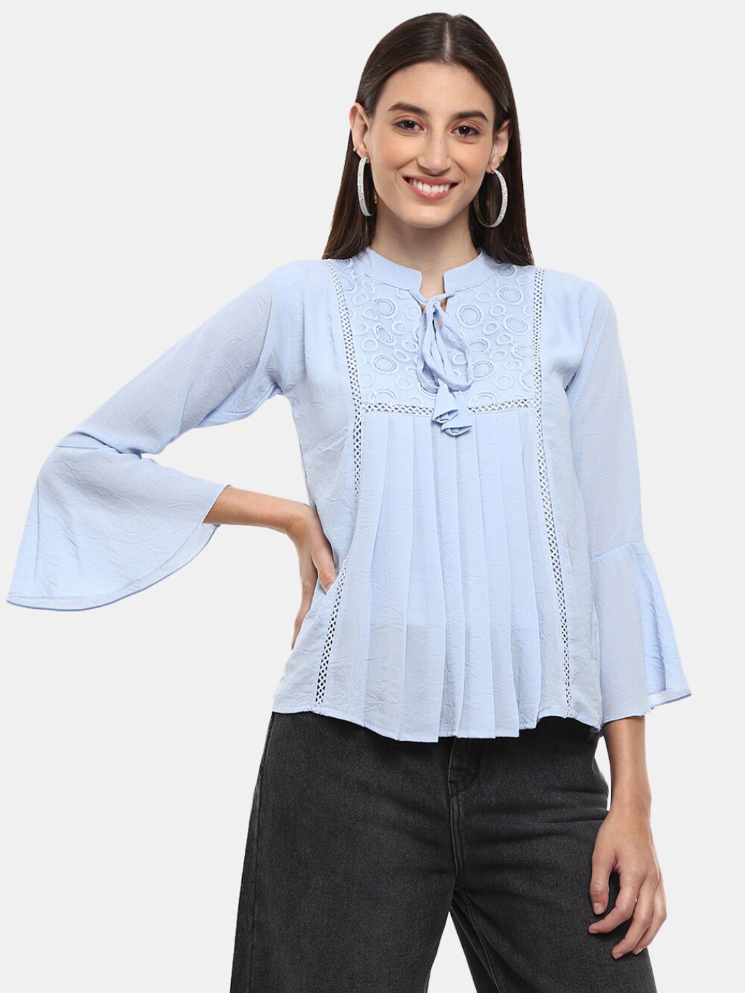 

V-Mart Blue Tie-Up Neck Top