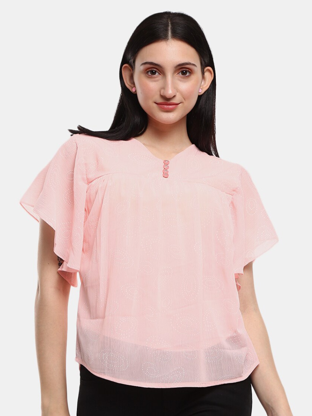 

V-Mart Peach-Coloured Mandarin Collar Top