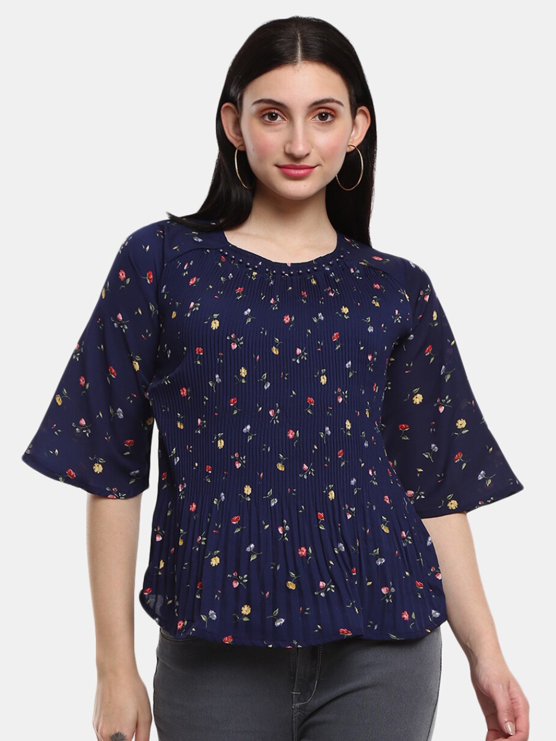 

V-Mart Women Navy Blue Floral Printed Top