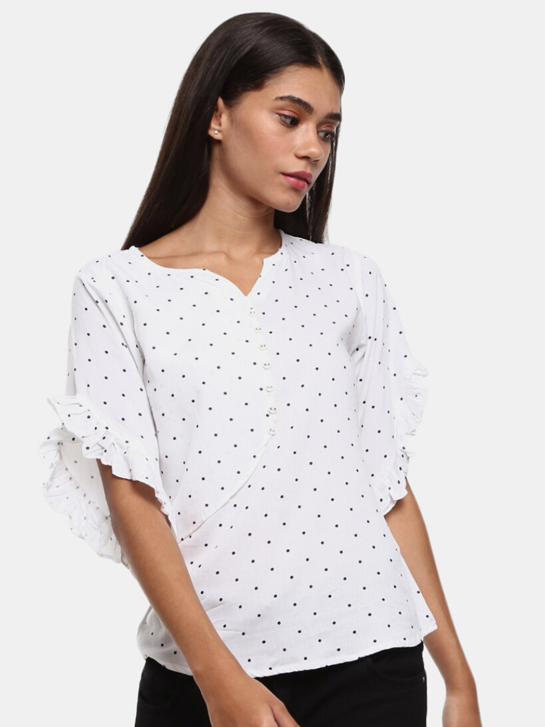 

V-Mart White Print Top