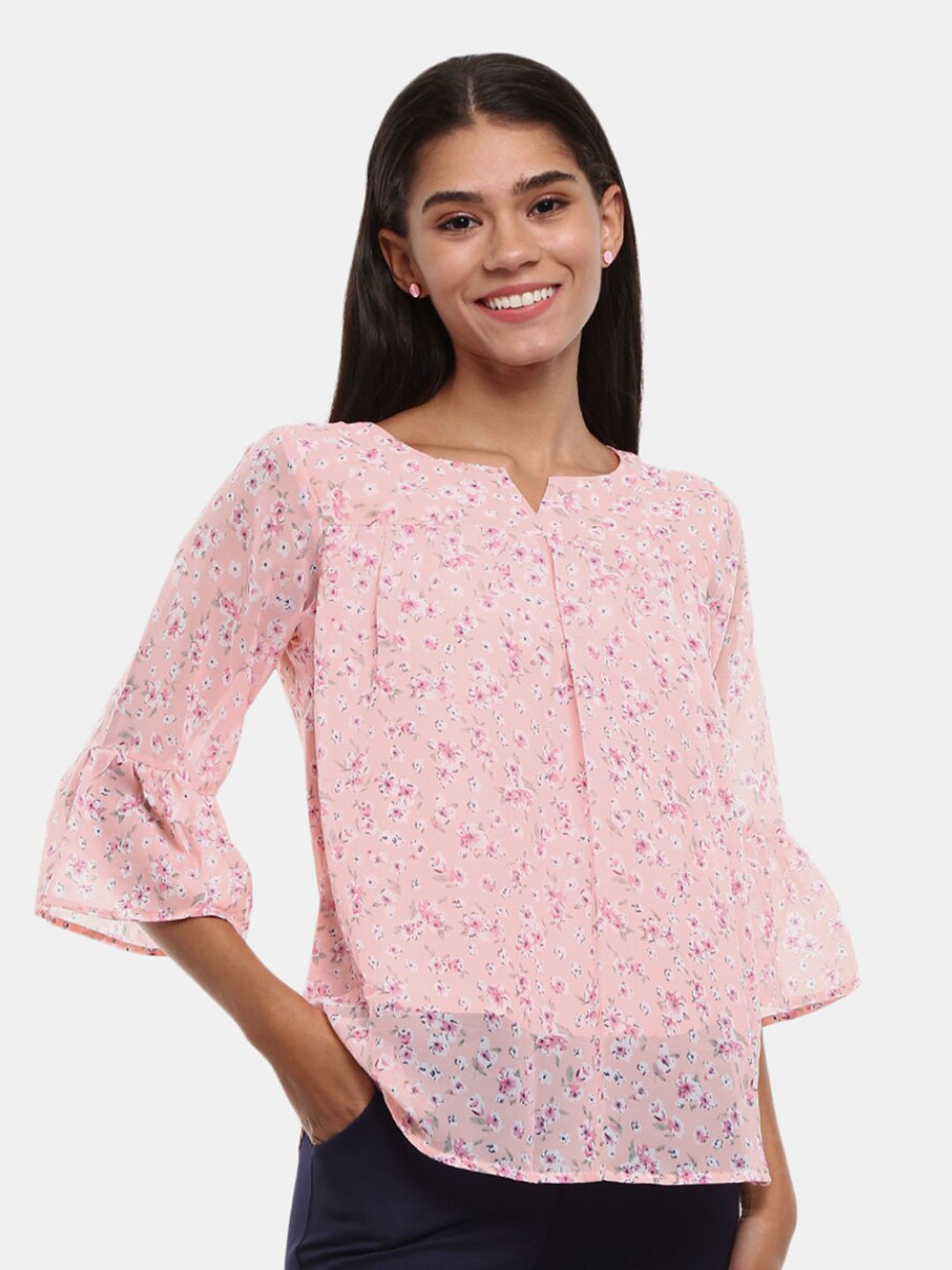 

V-Mart Peach-Coloured Floral Print Top