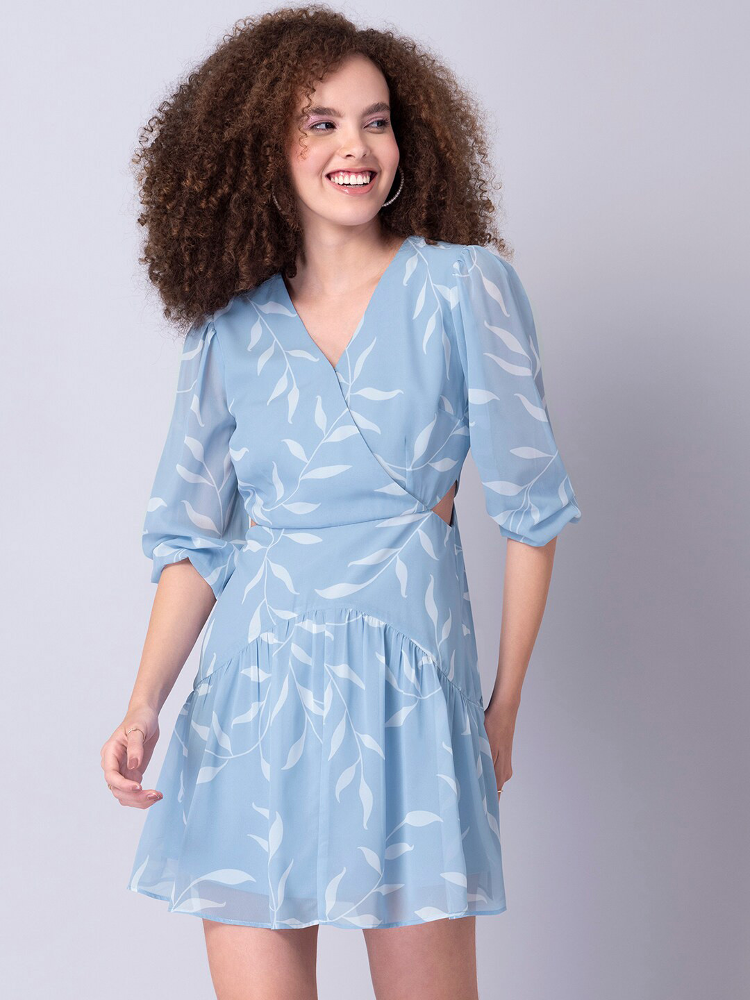 

FabAlley Womens Blue & White Floral Georgette Dress