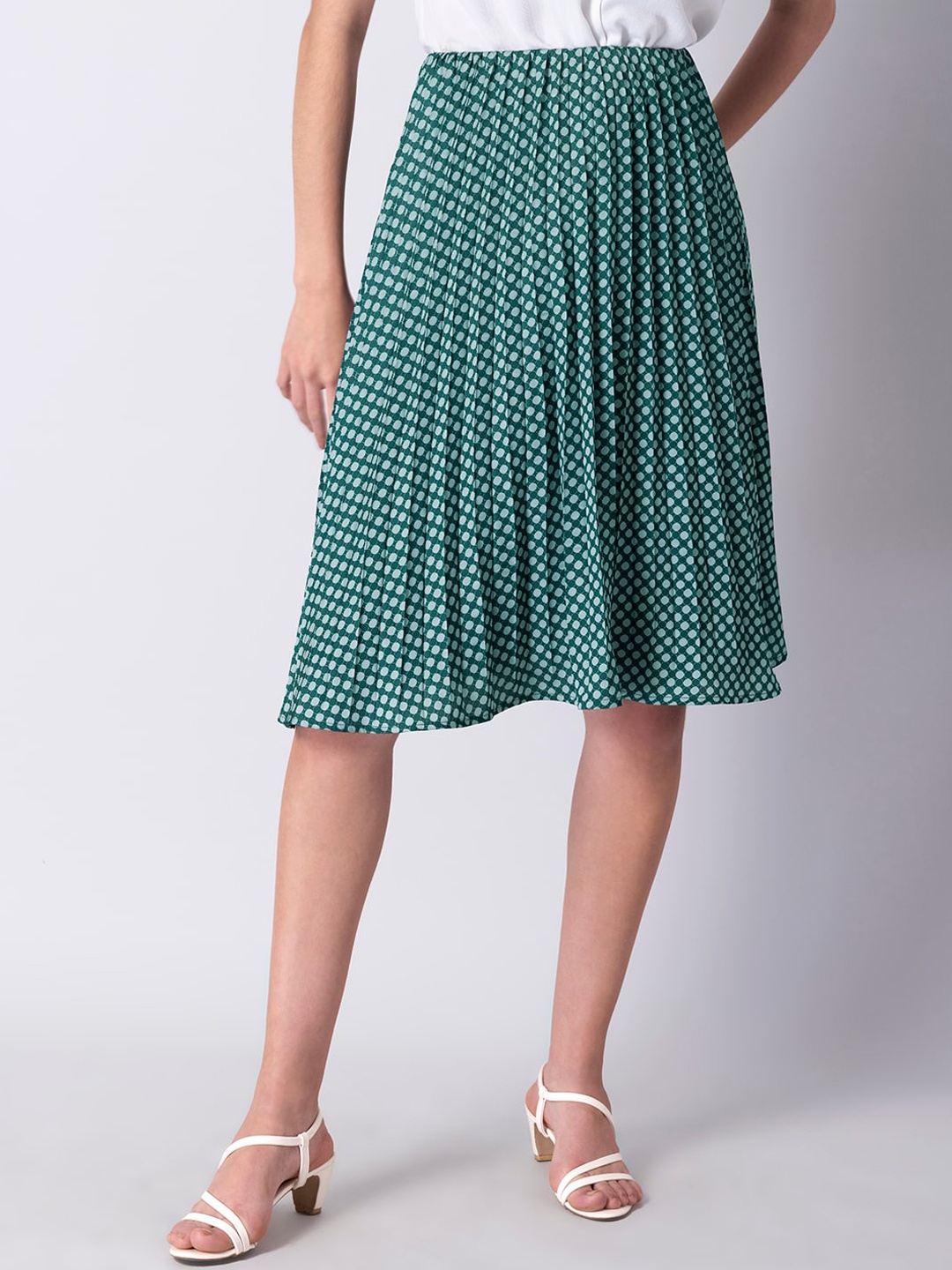

FabAlley Women Green Printed Accordion Pleated A-Line Skirts