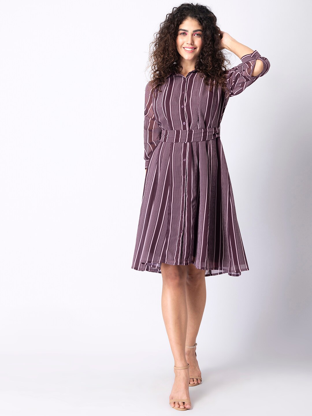 

FabAlley Purple Striped Georgette Dress