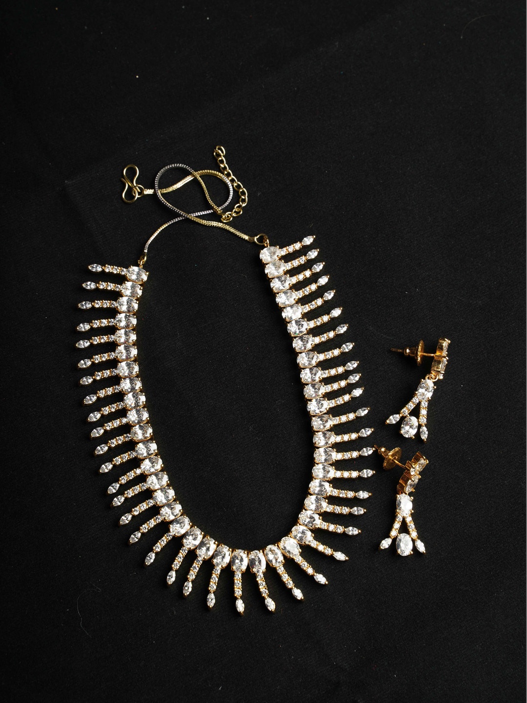 

NASTEE Gold-Plated White CZ Studded Jewellery Set