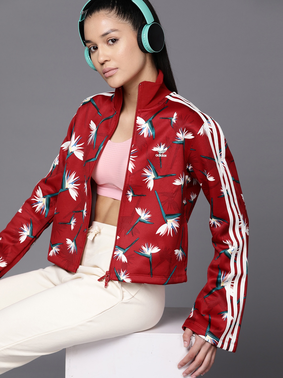 

ADIDAS Originals Women Red & White Thebe Magugu Beckenbauer Floral Tailored Jacket