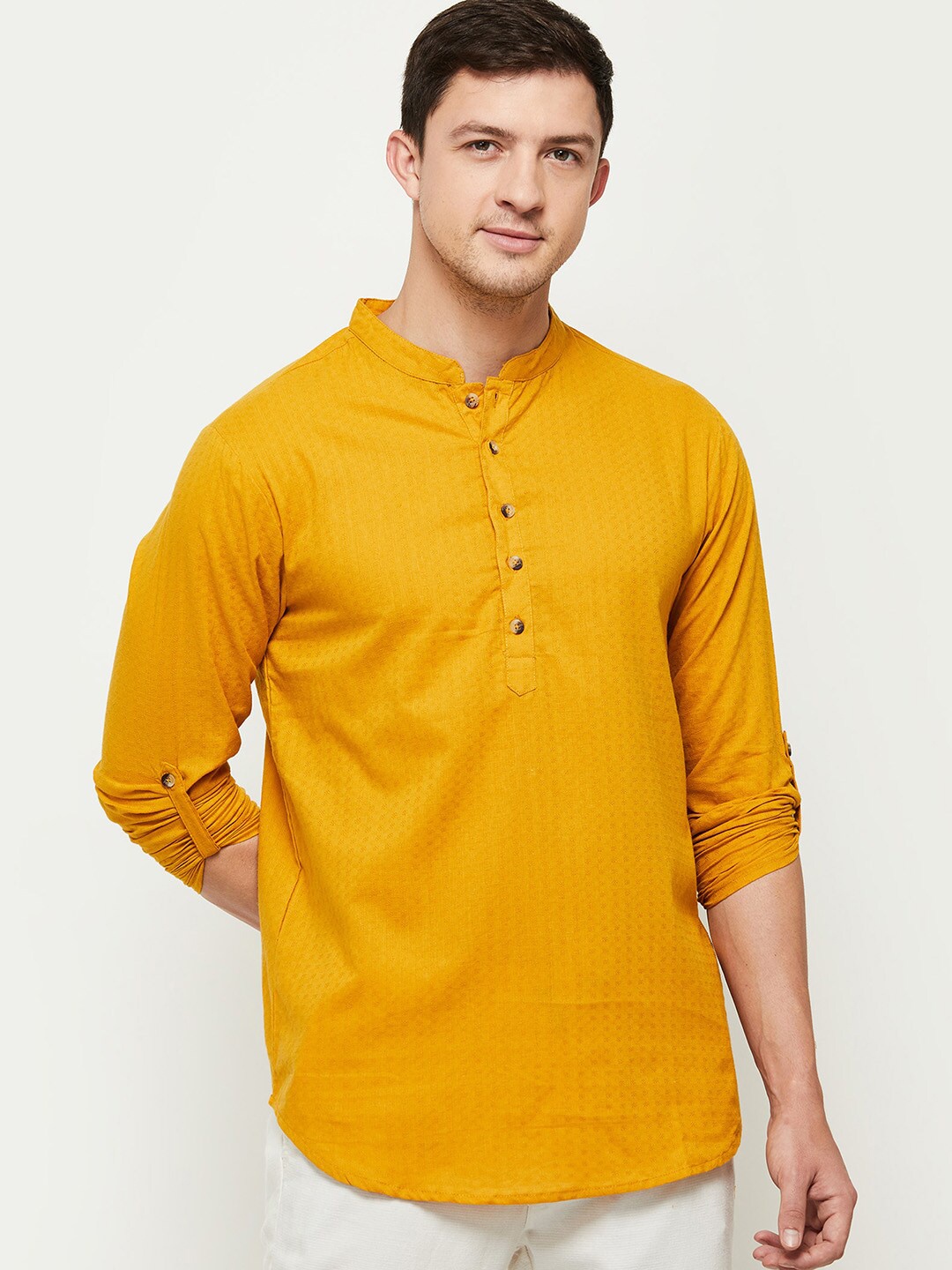 

max Men Yellow Woven Design Short Kurta