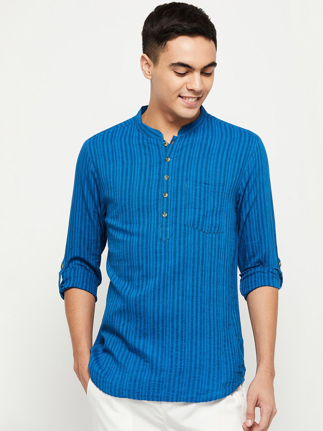 

MAX Men Striped Full Sleeves Short Kurta, Blue