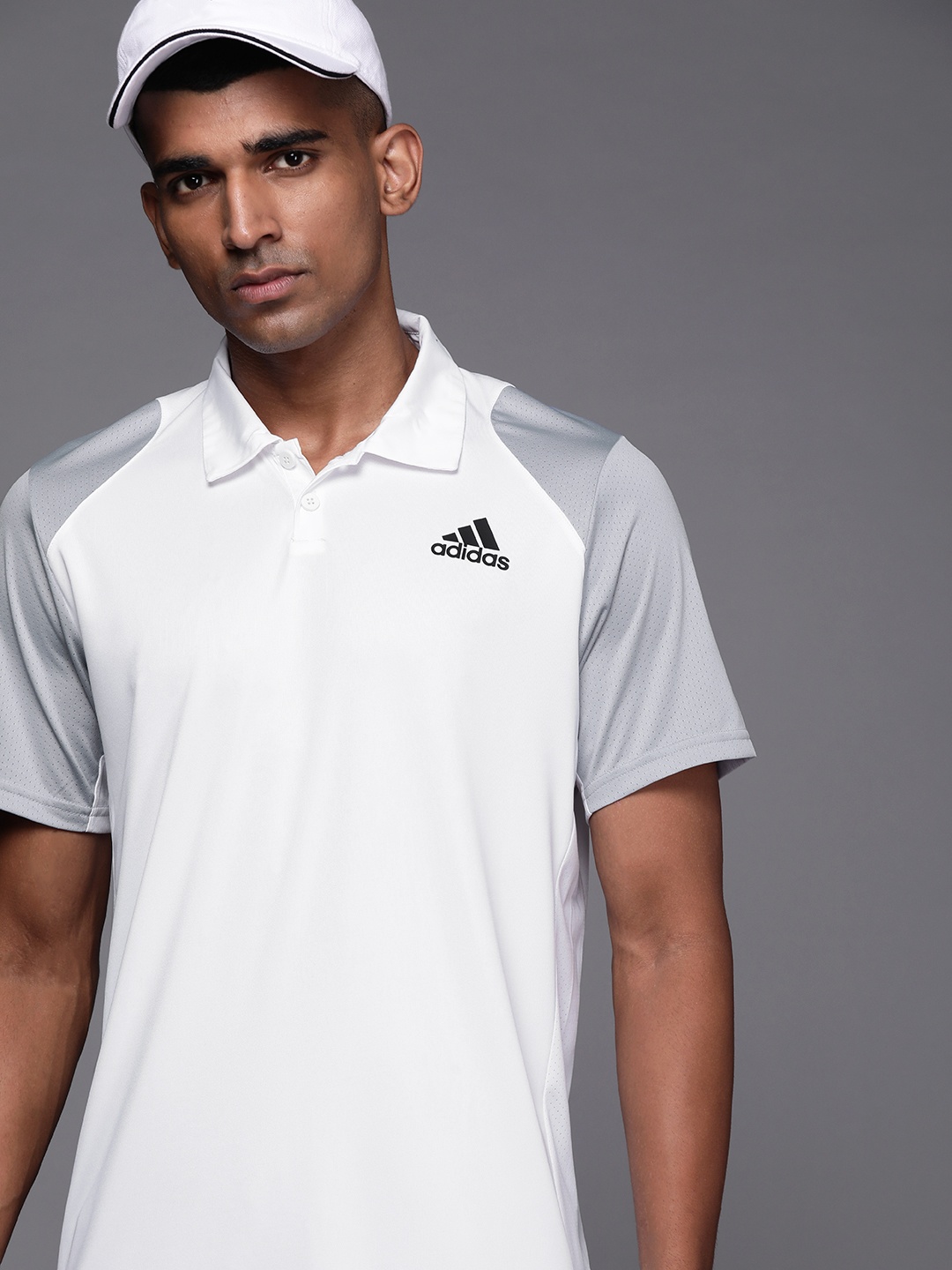 

ADIDAS Men Brand Logo Printed Polo Collar T-shirt, White