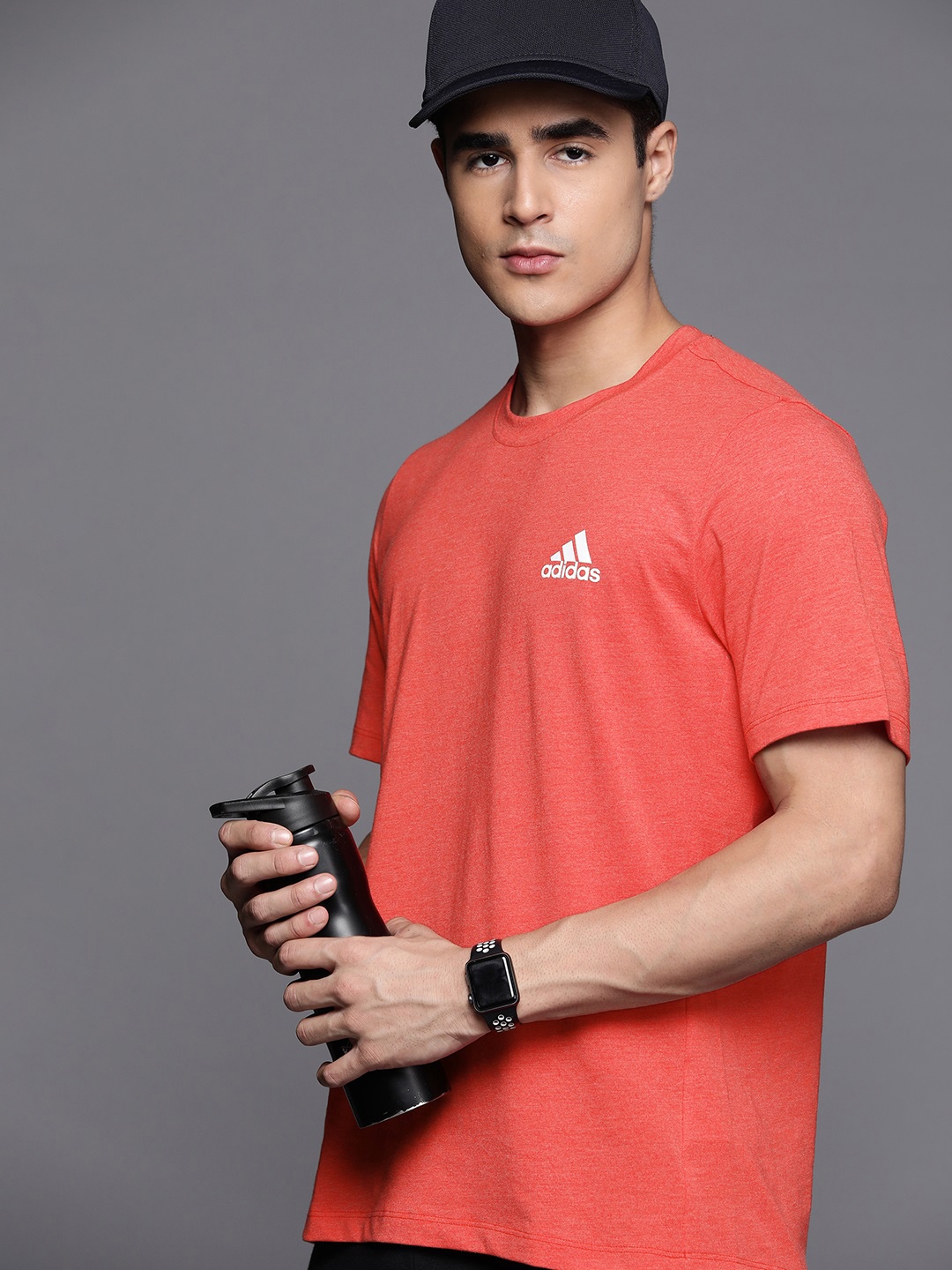 

ADIDAS Men Red Brand Logo Print Detail AEROREADY T-shirt