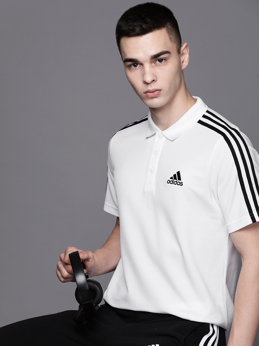 

ADIDAS IN 3-Stripes Polo Collar Training T-shirt, White