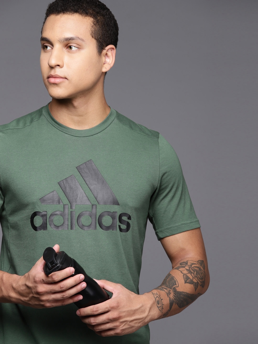 

ADIDAS Men IN FR Brand Logo Printed Aeroready T-shirt, Green
