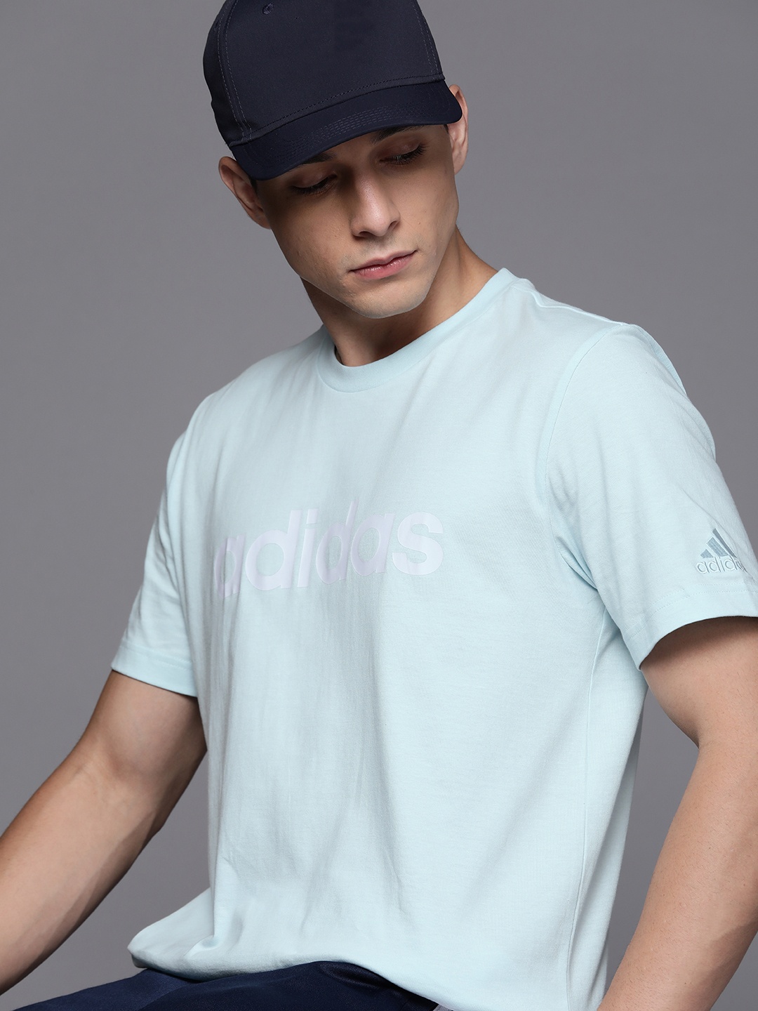 

ADIDAS Men Blue & Lavender Brand Logo Printed Pure Cotton T-shirt