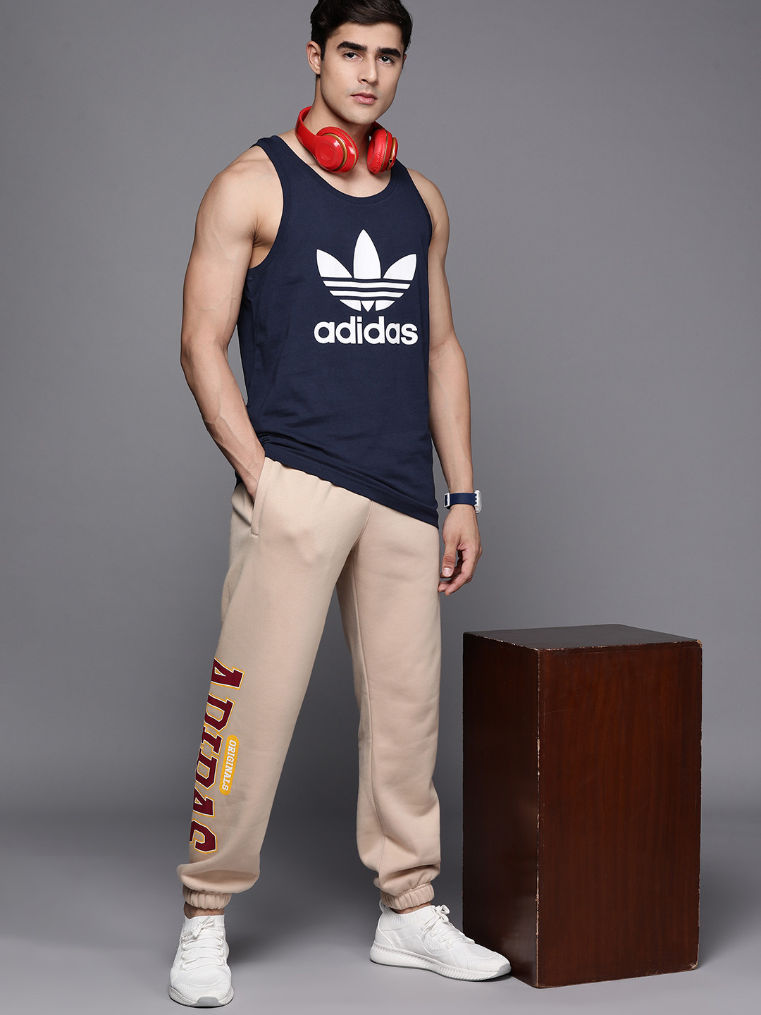 

ADIDAS Originals Men Navy Blue & White Brand Logo Printed Pure Cotton Trefoil T-shirt