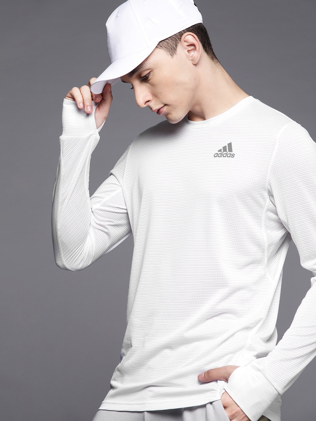 

ADIDAS Men White Brand Logo Printed AEROREADY T-shirt