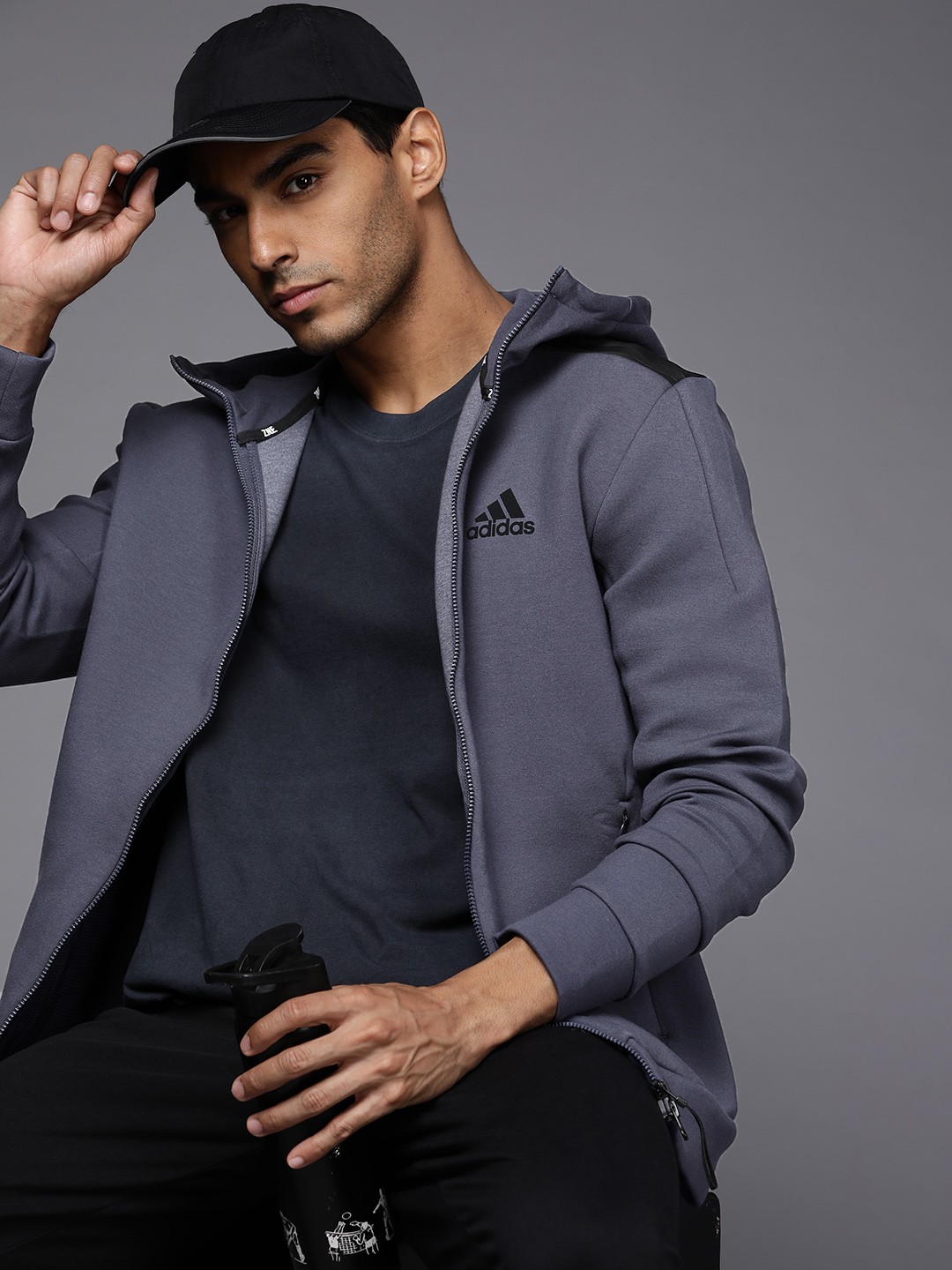 

ADIDAS Men Navy Blue ZNE Solid Hooded Sporty Jacket
