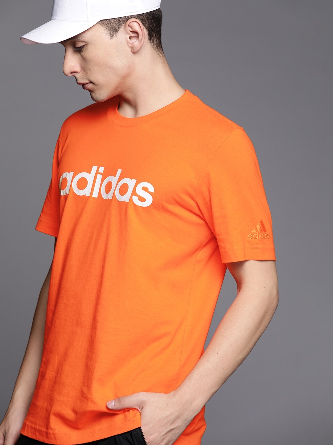 

ADIDAS Men Orange & White Brand Logo Printed Pure Cotton T-shirt