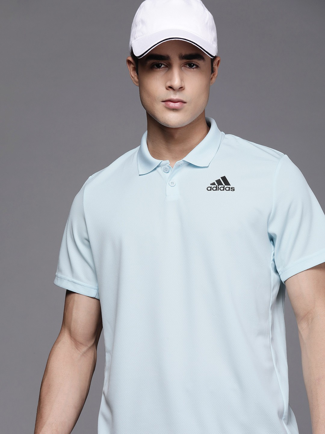 

ADIDAS Men Blue Brand Logo Printed Polo Collar T-shirt