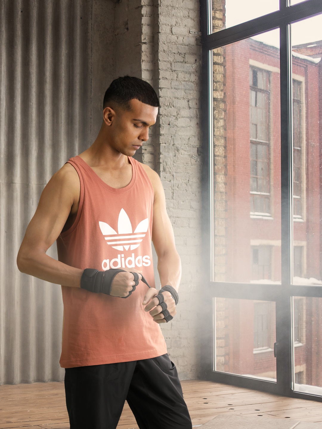 

ADIDAS Originals Men Rust Brown & White Brand Logo Printed Pure Cotton T-shirt