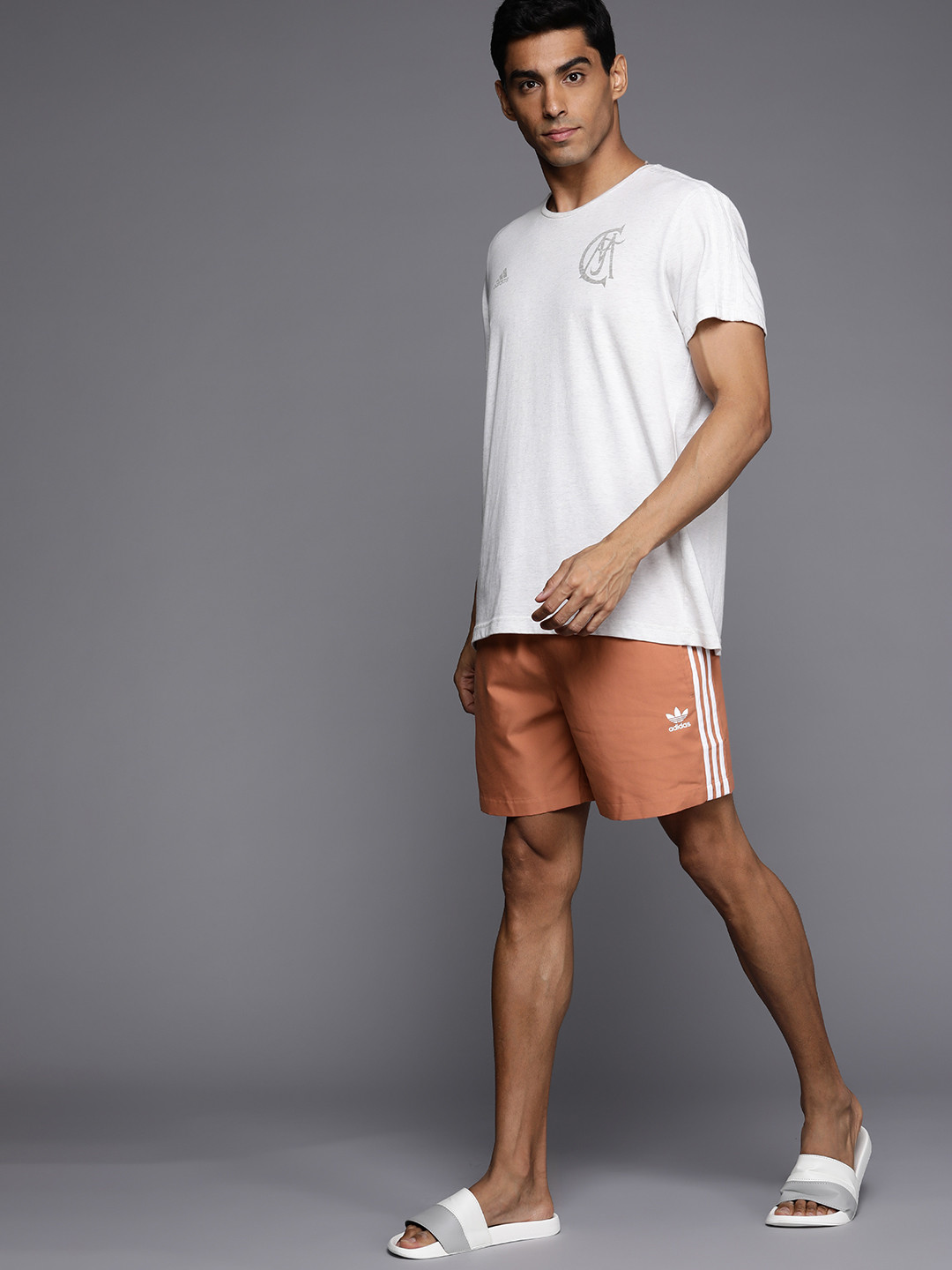 

ADIDAS Originals Men Rust Orange 3-Stripes Swim Shorts