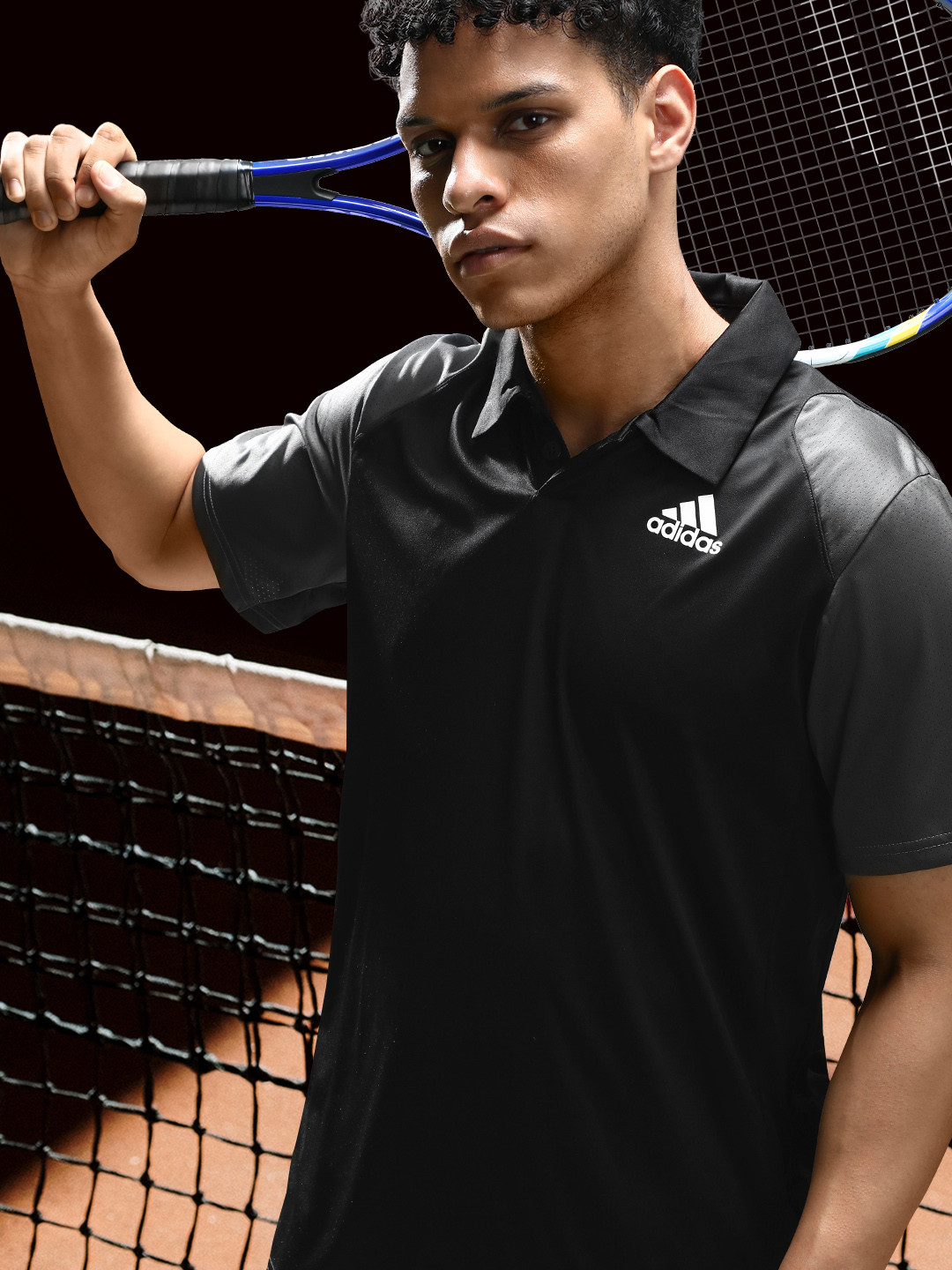 

ADIDAS Men Black & Charcoal Grey Club Solid Polo Collar Tennis T-shirt