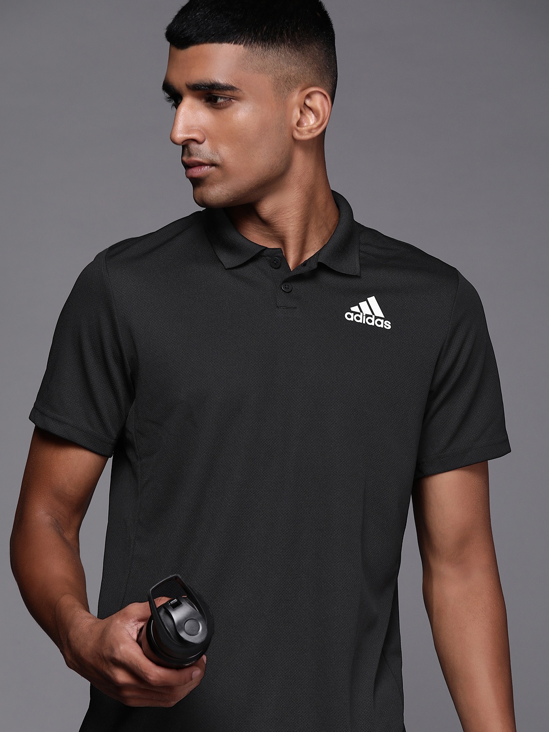 

ADIDAS Men Brand Logo Printed Polo Collar T-shirt, Black