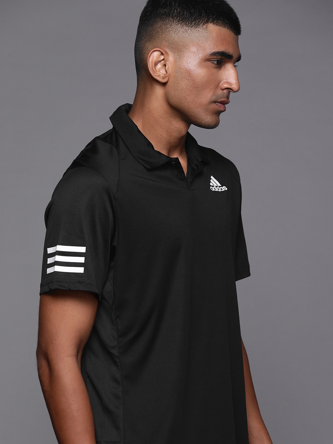 

ADIDAS Men Black Club 3-Stripes Polo Collar Solid Tennis T-shirt