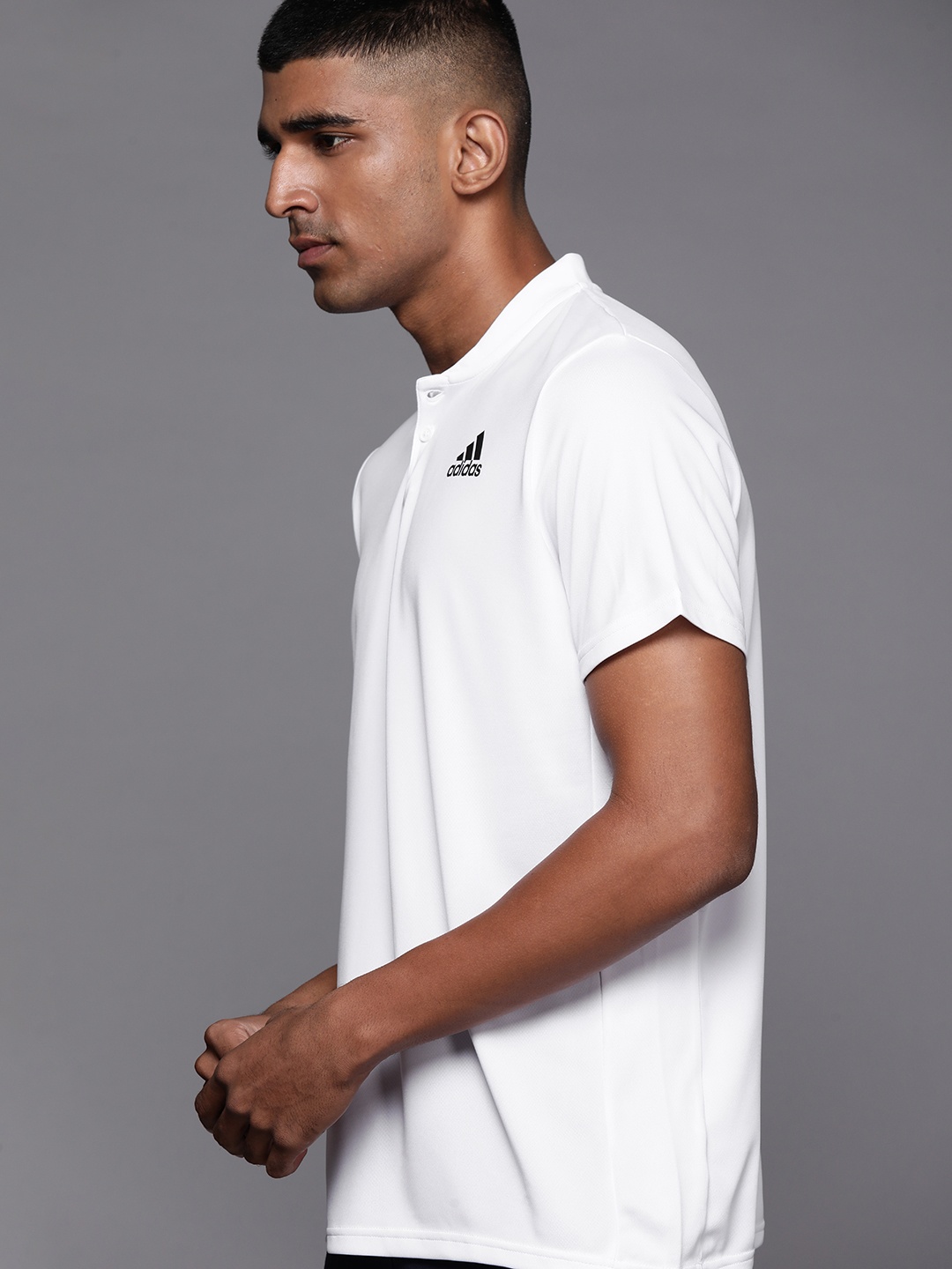 

ADIDAS Men White Club Henley Polo Collar Tennis T-shirt